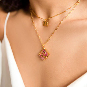 Secret Diary Book Locket (Magenta) - Gold